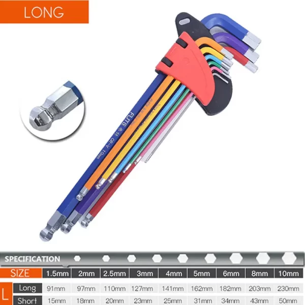 Allen Key Set L Wrench Kit For Allen Screw 9PCS Long Arm Hex Key Set - Image 6