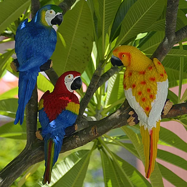 Resin Parrot Statue Wall Mounted DIY Outdoor Garden Tree Decoration Animal Sculpture - Image 28