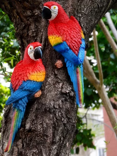 Resin Parrot Statue Wall Mounted DIY Outdoor Garden Tree Decoration Animal Sculpture
