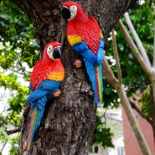 Resin Parrot Statue Wall Mounted DIY Outdoor Garden Tree Decoration Animal Sculpture