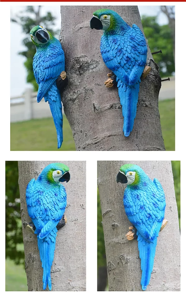Resin Parrot Statue Wall Mounted DIY Outdoor Garden Tree Decoration Animal Sculpture - Image 31