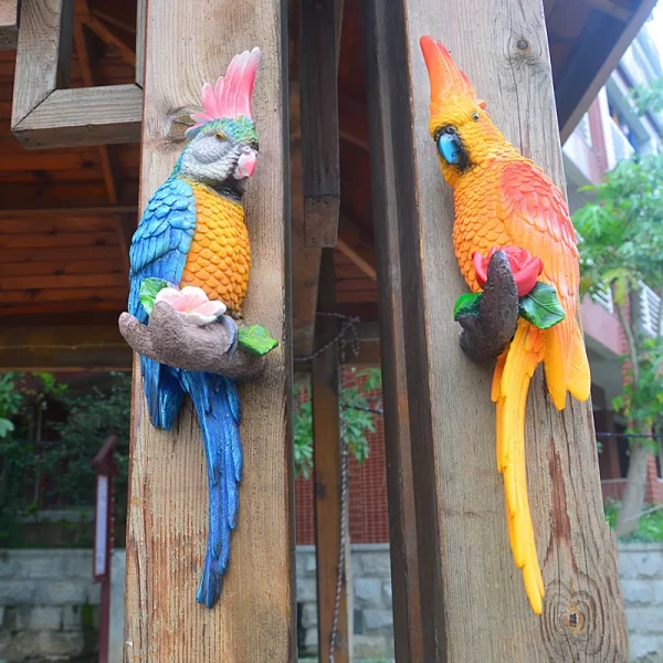Resin Parrot Statue Wall Mounted DIY Outdoor Garden Tree Decoration Animal Sculpture - Image 41