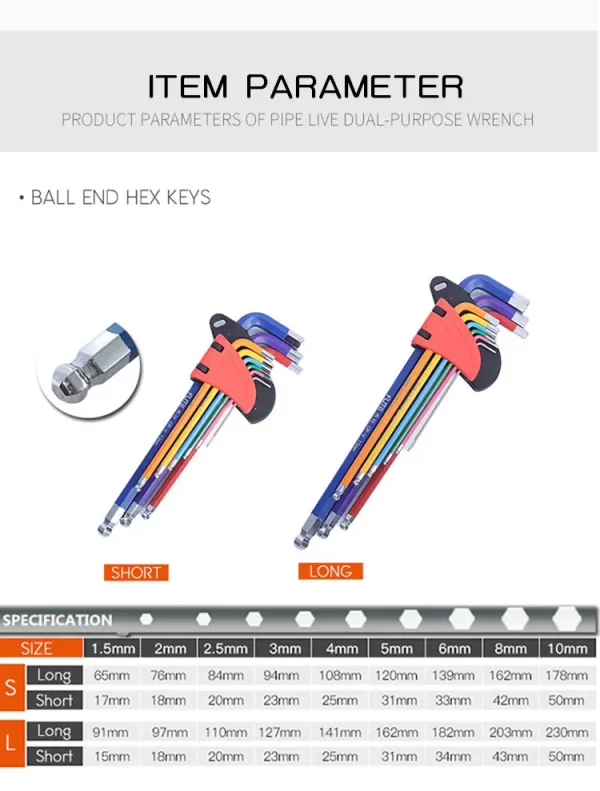 Allen Key Set L Wrench Kit For Allen Screw 9PCS Long Arm Hex Key Set - Image 11