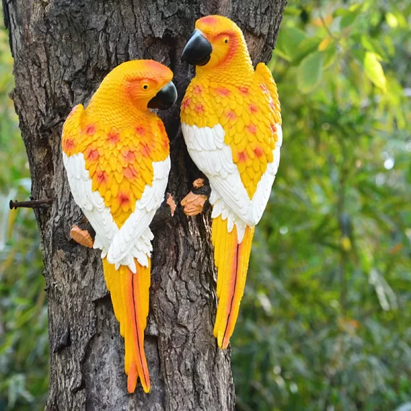 Resin Parrot Statue Wall Mounted DIY Outdoor Garden Tree Decoration Animal Sculpture - Image 2