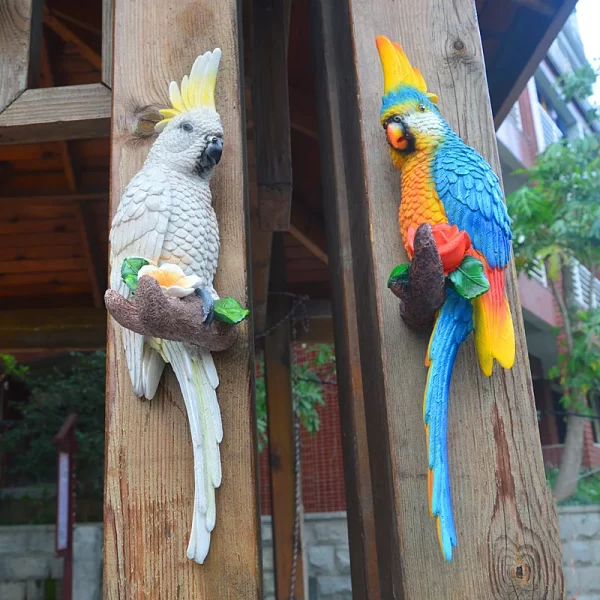 Resin Parrot Statue Wall Mounted DIY Outdoor Garden Tree Decoration Animal Sculpture - Image 43