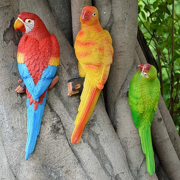 Resin Parrot Statue Wall Mounted DIY Outdoor Garden Tree Decoration Animal Sculpture - Image 3