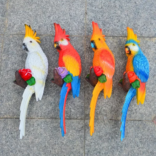 Resin Parrot Statue Wall Mounted DIY Outdoor Garden Tree Decoration Animal Sculpture - Image 42