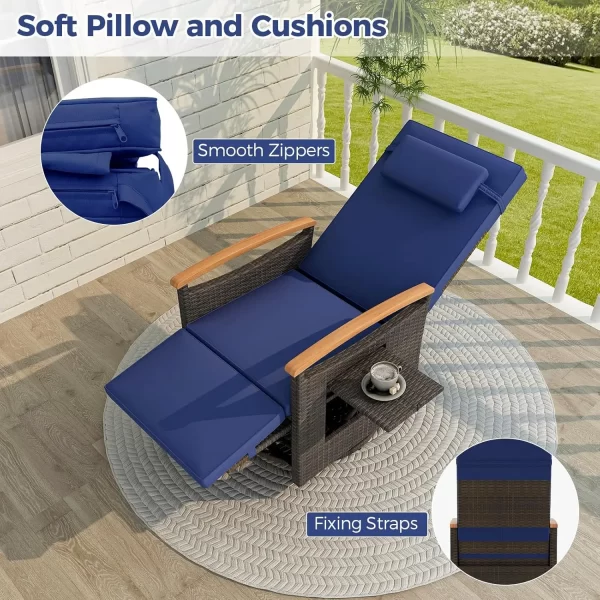 Outdoor Swivel Rattan Recliner Chairs Set of 2, Flip Side Table - Image 13