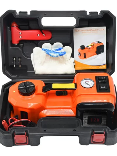 12V 5Ton Car Electric Hydraulic Floor Jack, Tire Inflator Pump and LED Flashlight 2 in 1 Set With Safe Hammer