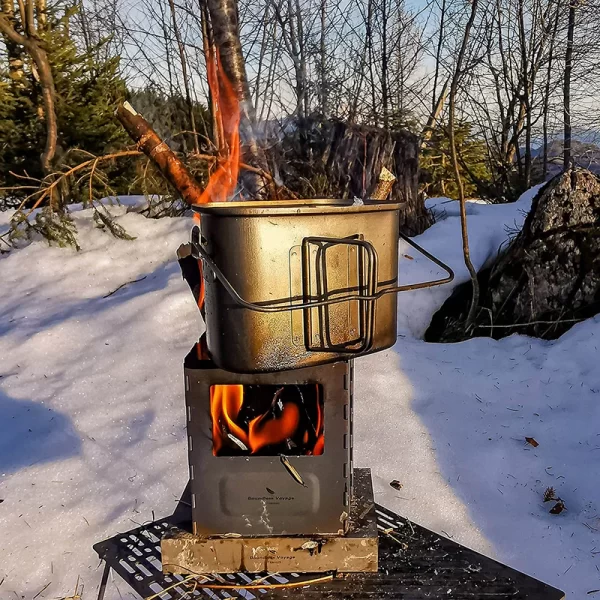 Boundless Voyage Outdoor Titanium Folding Wood Stove With Pot Bracket Camping Charcoal Burner - Image 14