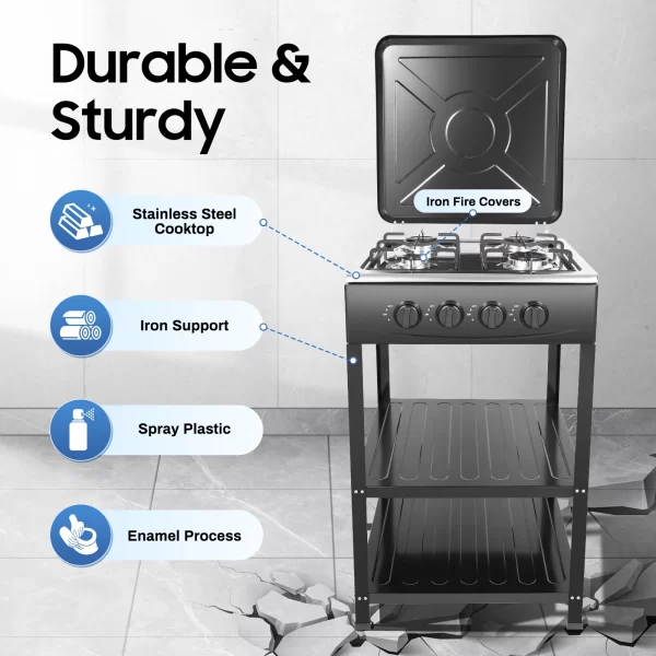 4 Burner Gas Stove Portable Outdoor Stove w/ Wind Blocking Cover , LPG Gas Stove