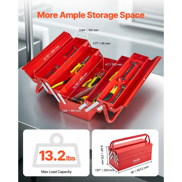VEVOR 18in Metal Tool Box 3-Tier 5-Tray Portable Folding Tool Chest - Image 2