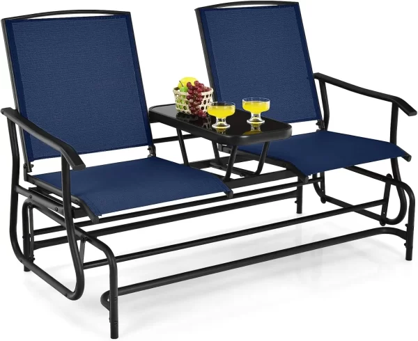 2 Person Swing Glider Chair, Patio Rocking Loveseat w/Center Tempered Glass Table - Image 13