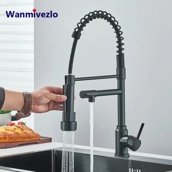 Black Kitchen Sink Faucet Pull Down Hot and Cold Water Mixer - Image 11