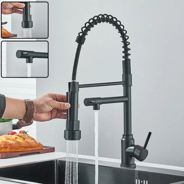 Black Kitchen Sink Faucet Pull Down Hot and Cold Water Mixer - Image 13