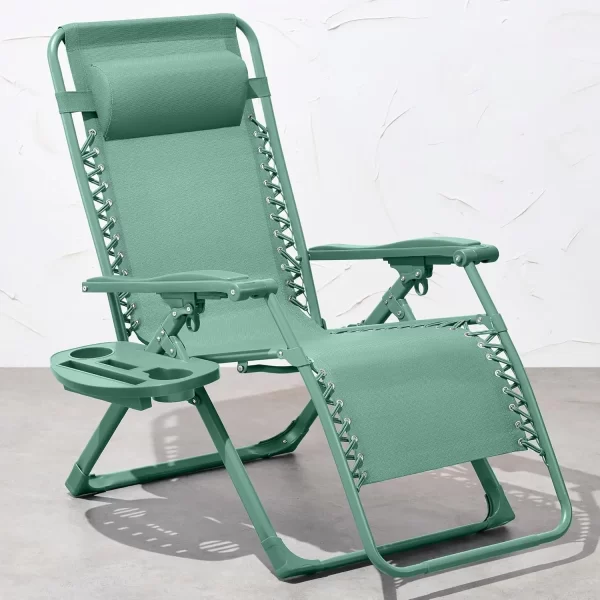 Monochromatic Folding Patio Recliner w/Side Tray - Image 2