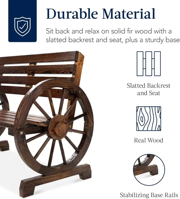 2-Person Wooden Wagon Wheel Bench for - Image 10