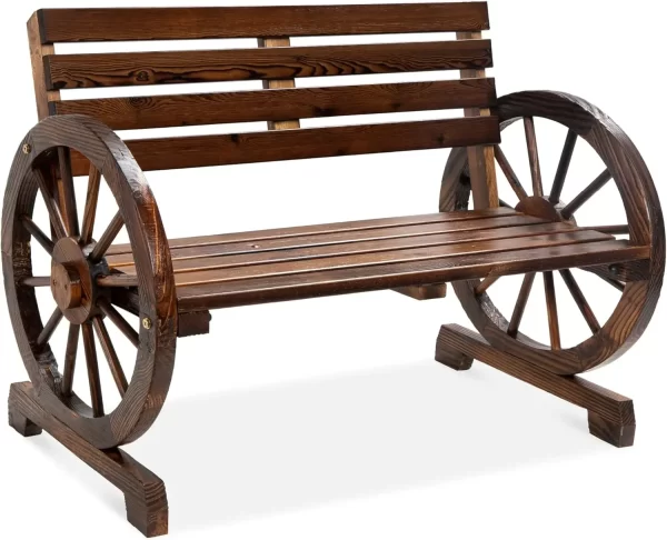 2-Person Wooden Wagon Wheel Bench for