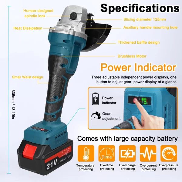 125 Type Electric Angle Grinder Brushless Motor Electric Grinding Tools Handheld - Image 6