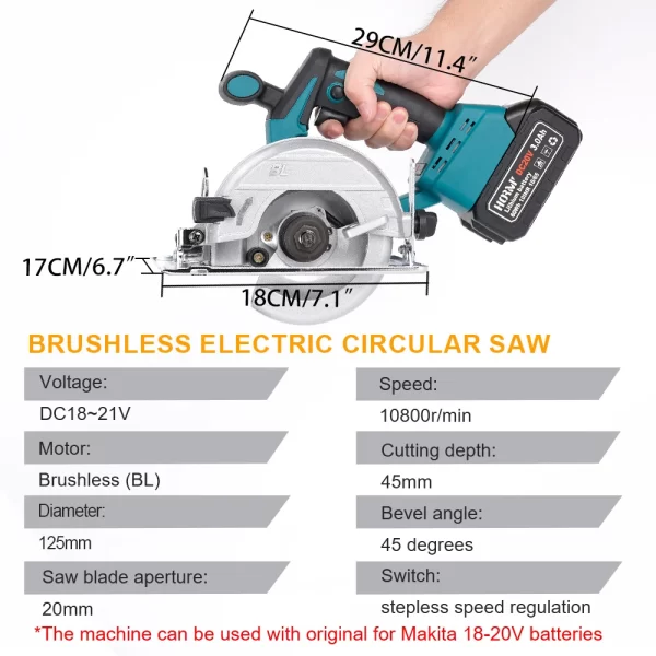 Hormy Brushless 5In Electric Circular Saw 125mm Mini Cordless Makita 18V Lithium Battery - Image 4