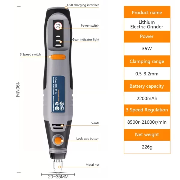 35W USB Cordless Rotary Tool Dremel DIY Mini Drill Engraving Pen - Image 5