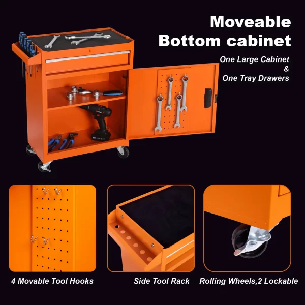 Tool Chest, 5-Drawer Rolling Tool Storage Cabinet with Detachable Top Tool Box - Image 3