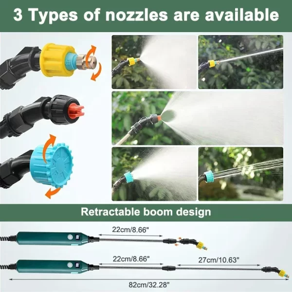 2400mAh Portable Electric Sprayer Wand Irrigation Tool 3 Mist Nozzles - Image 4
