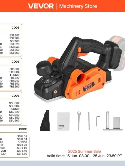 VEVOR Cordless Electric Hand Planer 3-1/4" Width 16500 RPM