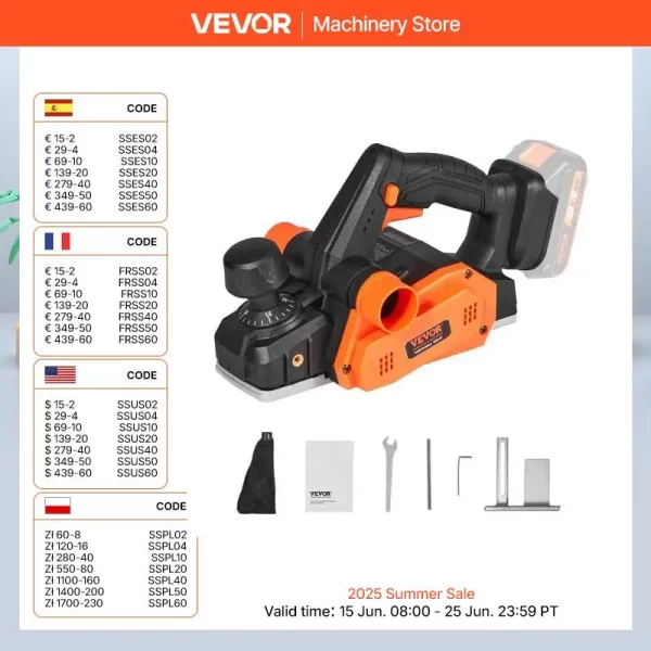 VEVOR Cordless Electric Hand Planer 3-1/4" Width 16500 RPM