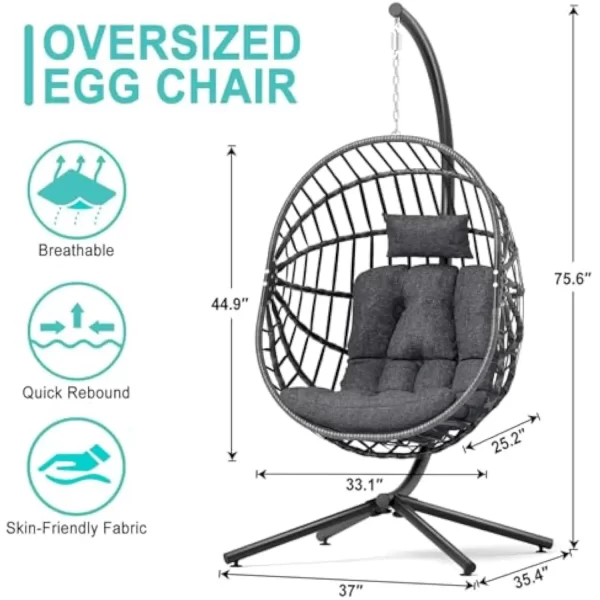 Outdoor Egg Chair with Stand, Hanging Egg Swing Chair - Image 2