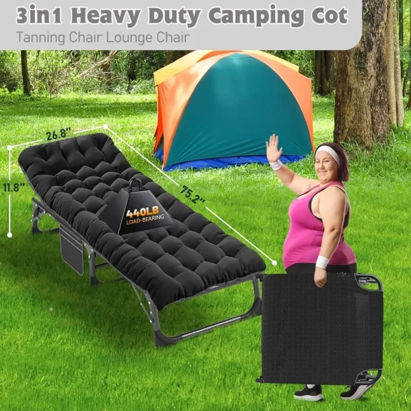 Outdoor 5-Position Folding Chaise Lounge Chair with Pad - Image 5