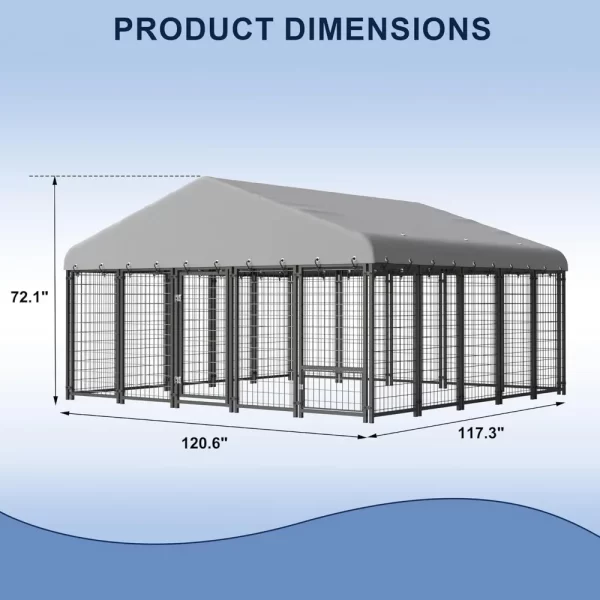 Dog Kennel 10X10FT Outside Heavy-Duty Outdoor Dog Cage with Roof and Double Lock - Image 2