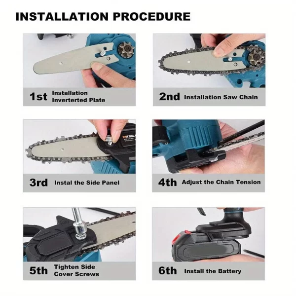 800 Watt Electric Mini Chain Saw, 4-Inch Handheld Cordless Cutter - Image 7