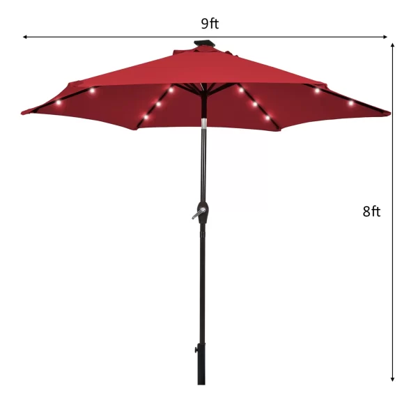 9ft Patio Umbrella with Solar LED Lights, Crank & Tilt - Image 3