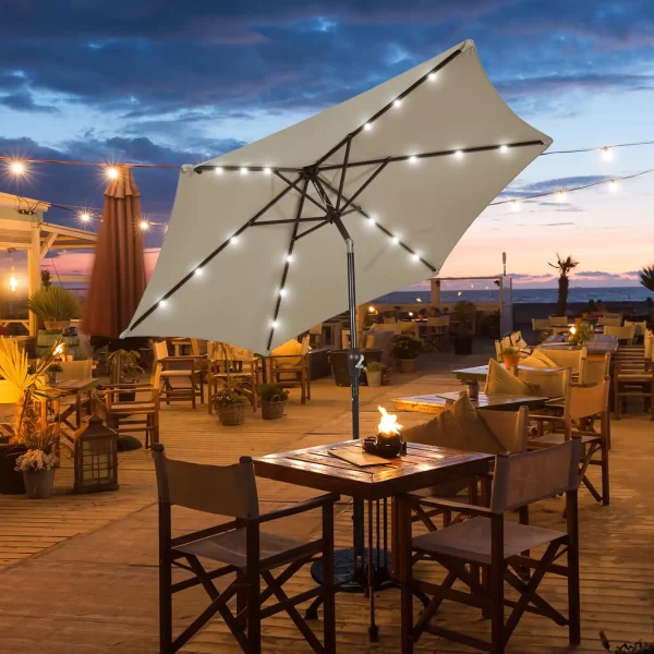 9ft Patio Umbrella with Solar LED Lights, Crank & Tilt - Image 7