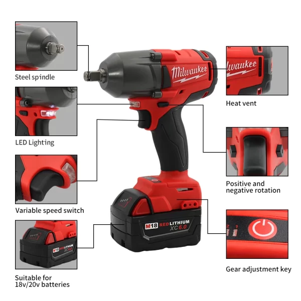 Milwaukee Mid-Torque Impact Professional Wrench 18V Lithium Battery Electric Cordless High Speed - Image 4
