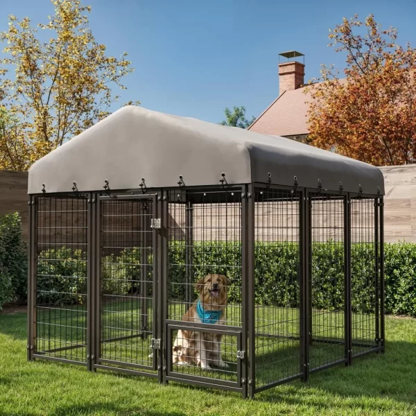 Dog Kennel 10X10FT Outside Heavy-Duty Outdoor Dog Cage with Roof and Double Lock - Image 9