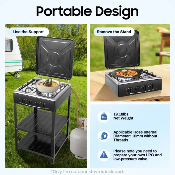 4 Burner Gas Stove Portable Outdoor Stove w/ Wind Blocking Cover , LPG Gas Stove - Image 5