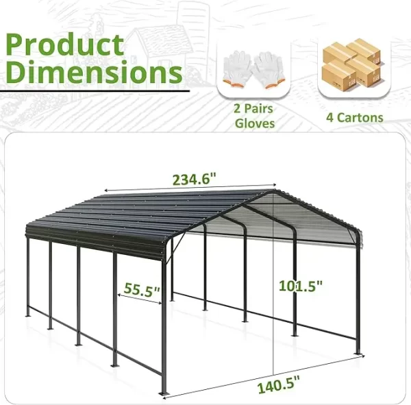 20x20 FT Metal Carport with Heavy Duty Carport Canopy - Image 8
