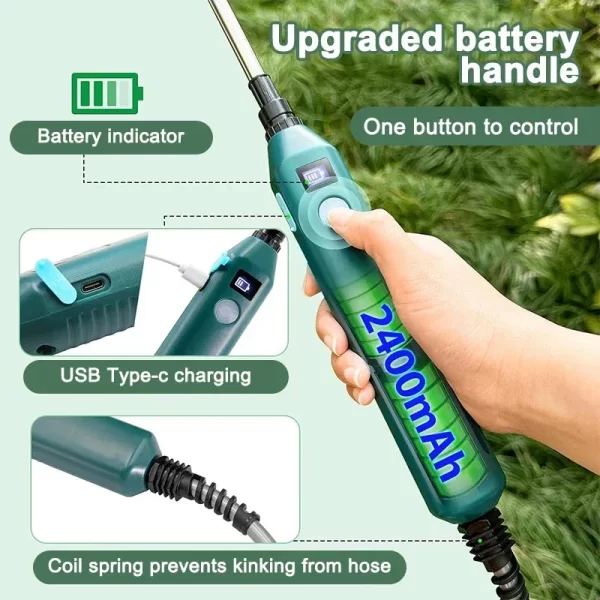 2400mAh Portable Electric Sprayer Wand Irrigation Tool 3 Mist Nozzles - Image 3