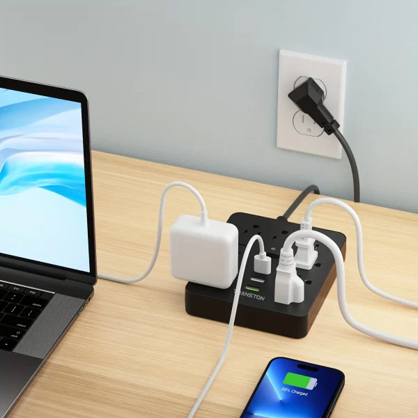 TRANSTON Power Outlet with Surge Protector, 9 power strip 3 USB Ports, 5ft Extension Cord - Image 8