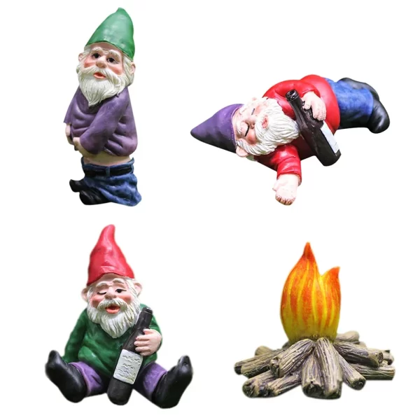 1pc Fairy Garden Drunk Gnomes Miniature Ornaments Set Mini Dwarf Bonfire Statues - Image 2