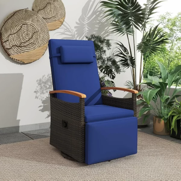 Outdoor Swivel Rattan Recliner Chairs Set of 2, Flip Side Table - Image 12