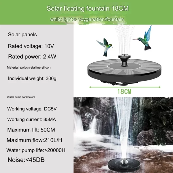 Solar Bird Bath Fountain Pump, Multiple Nozzles,Plastic Outdoor Water Feature - Image 9