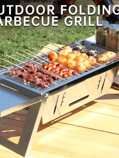 Outdoor Folding Barbecue Grill, 304 Stainless Steel Portable Folding Charcoal Oven