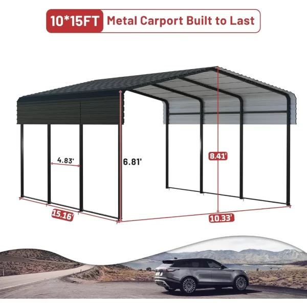 10x15 FT Metal Carport with Heavy Duty Metals Frame & Galvanized Steel Roof - Image 2