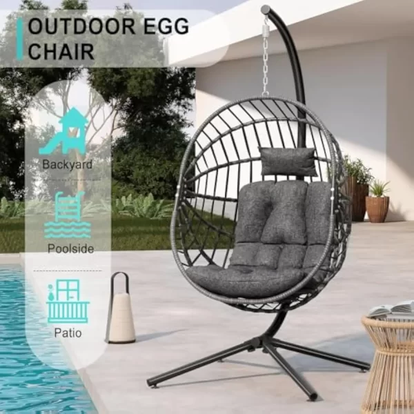 Outdoor Egg Chair with Stand, Hanging Egg Swing Chair - Image 5
