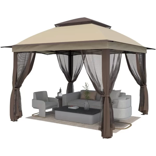 11'X11' Gazebo Pop Up with 4 Sidewalls Mosquito Netting