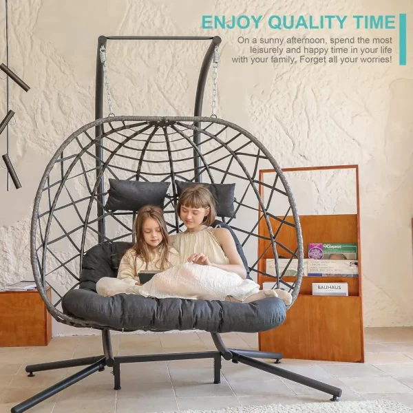 Double Egg Swing Chair with Stand, 2 Person - Image 3