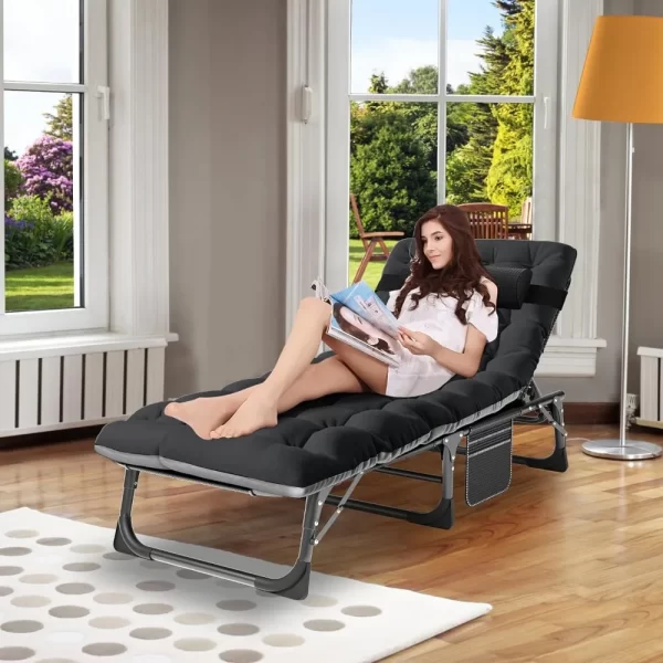 Outdoor 5-Position Folding Chaise Lounge Chair with Pad - Image 6